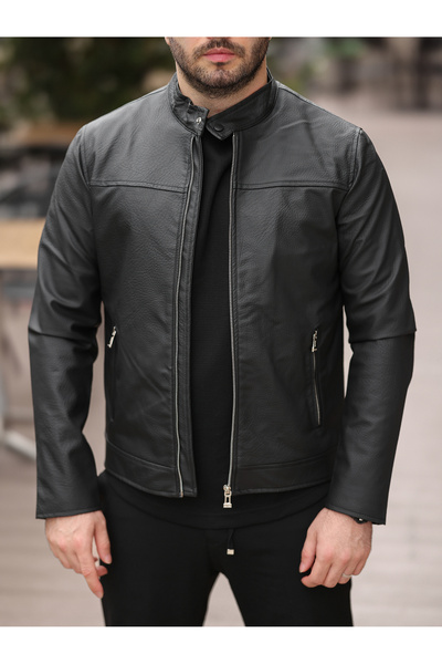 BASEL.CO Ανδρικό μαύρο δερμάτινο μπουφάν Ryn με κουμπωτά