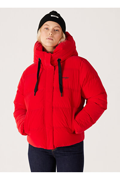 WRANGLER Loose Fit Rahat Kesim Dik Yaka Kapüşonlu Kırmızı Şişme Mont