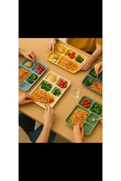 HOLLYHOME 6 Adet Tabldot 5 Bölmeli Lüks Plastik Piknik Yemek Servis Tabağı, 6 Renk Tablot 21x31x3,3(h) cm
