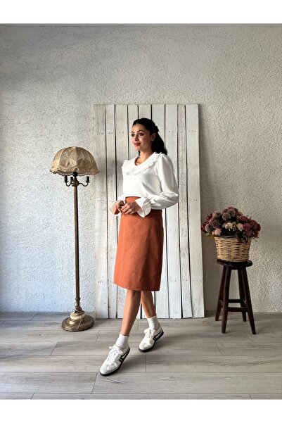KÜÇÜĞÜM BUTİK Brick Color Short Stamp Skirt