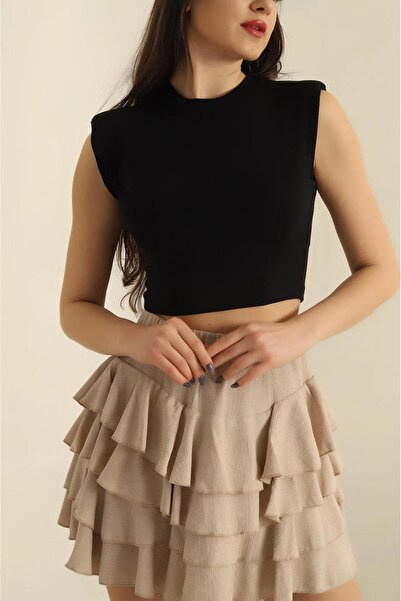 PEMAA Üç kat fırfır detaylı içi şortlu lastik belli bürümcük etek