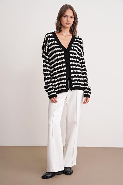 Mixray Black 6882 Model Women's Knitwear Cardigan - Eyelash Patterned