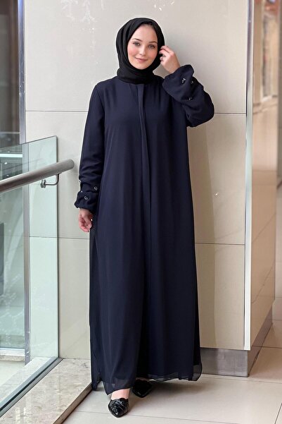 GİZAY Gizay Sleeve Tips Stone Embroidered Chiffon Ferace