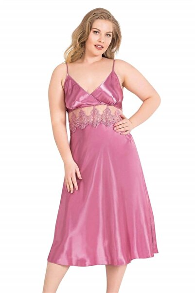 Motto10 butik Motto10Butik Plus Size Dusty Rose Long Double Satin Robe Nightgown Set