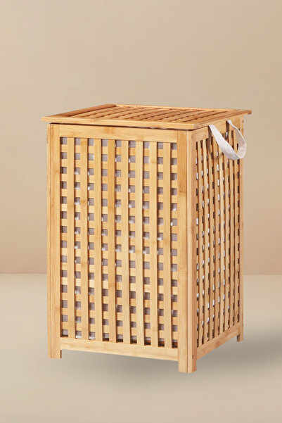 Digithome Bambu Çamaşır Sepeti 62x45 cm Kulplu Taşınabilir Bezli DB-0041