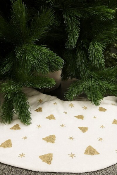 BeySüS Ornament de Crăciun din pluș cu model de zăpadă aurie, brad alb - acoperire