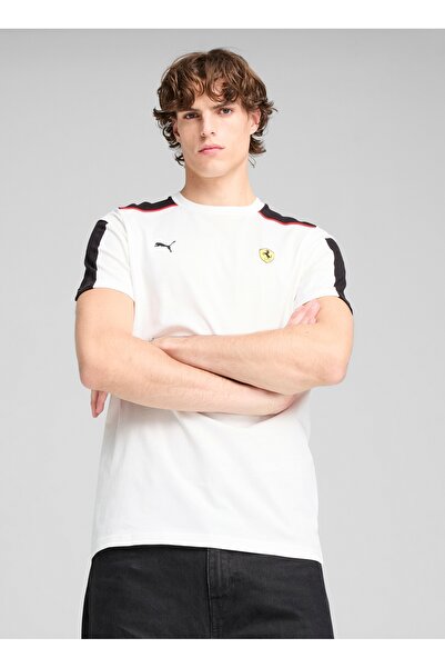 Puma 63019604 Ferrari Race MT7 Tee Beyaz Yuvarlak Yaka Regular Fit Erkek T-Shirt