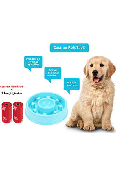 FizioTab Castron Hranire Lenta Caini FizioTab®, pentru Prevenirea Indigestiei, Antiderapant, Love, Albastru