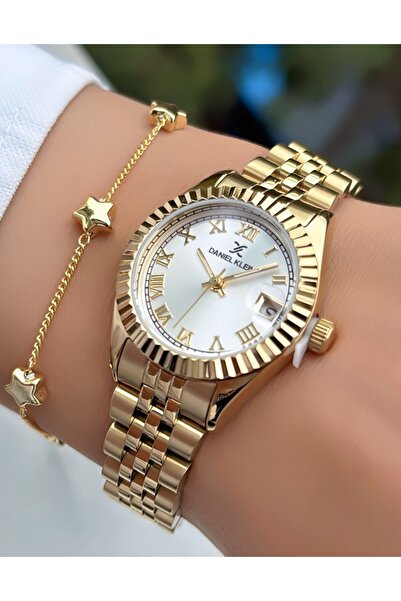 Daniel Klein Original E-Invoiced Gold Color 2 Years Warranty 3Atm Waterproof Women's Wrist Watch with Bracelet Gift