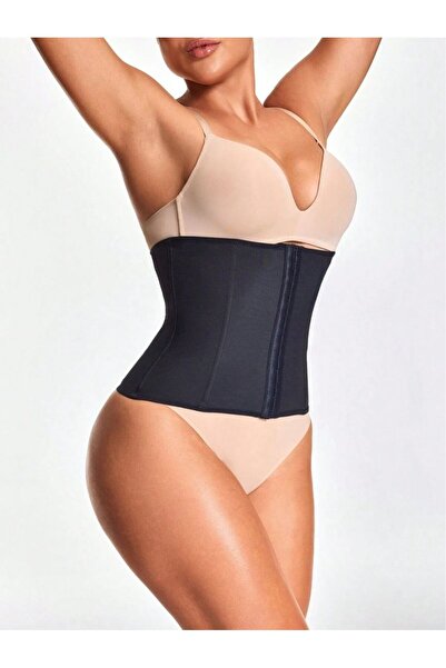 MİSTİRİK Fogliano Model Abdominal Straightener Waist Shaper Strapless Latex Corset Black Color