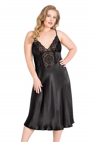 Motto10 butik Motto10butik ثوب نوم طويل من الساتان باللون الأسود مقاس كبير