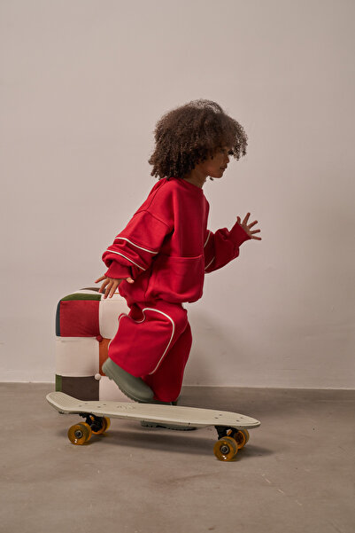 Oh La La Koala For Little Ones Kırmızı Asimetrik Cep Detaylı Oversize Çocuk Alt Üst Takım