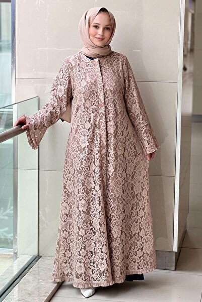 GİZAY Guipure Ferace with Ruffled Sleeves and Hem