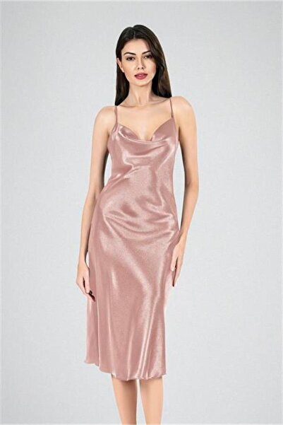 Aria s closet Stylish Design Soft Textured Mink Collar Long Satin Nightgown -...