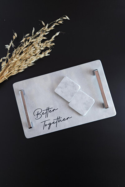 ioadesign Better Together - صينية وعد/خطوبة من الرخام الرقيق الحقيقي مع حلقتي...