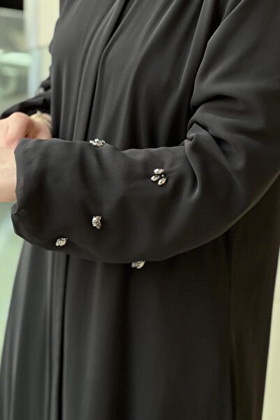 GİZAY Gizay Sleeve Tips Stone Embroidered Chiffon Ferace