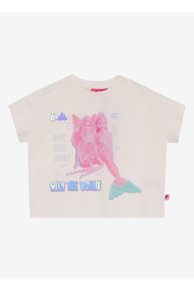 Barbie Baskılı Ekru Kız Çocuk T-Shirt BRB5SG-TST6543