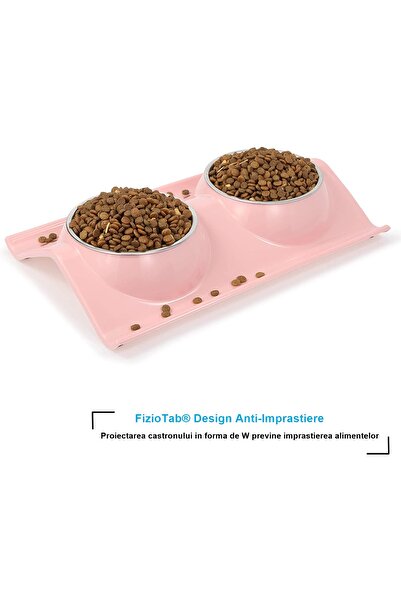 FizioTab Castron Hranire cu 2 Boluri Inox, FizioTab® – Pentru Caini de Talie Mica si Pisicute, Roz