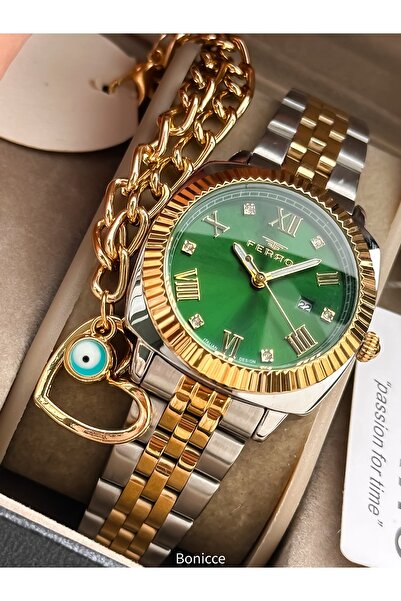 FERRO In a Stylish Box, Yellow Green, Steel Band, Vip Series Women's Wristwatch with Bracelet Gift