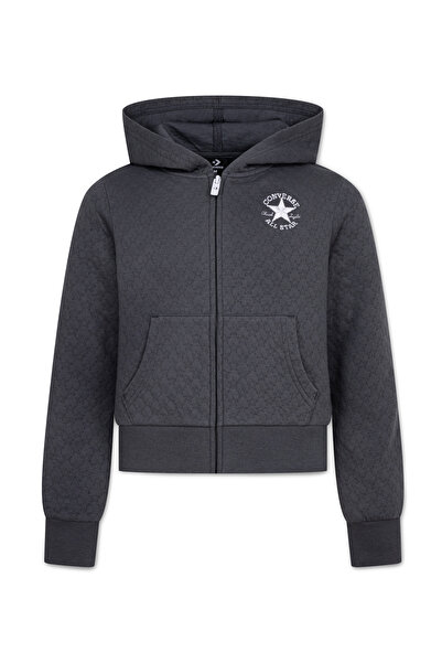 Converse Kapüşon Yaka Düz Siyah Kız Çocuk Eşofman Üstü 4CG807-GDA-CNVG STAR POINTELLE FULL