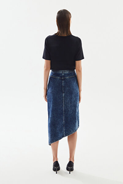 2be4a Kadın Asimetrik Yırtmaçlı Denim Etek