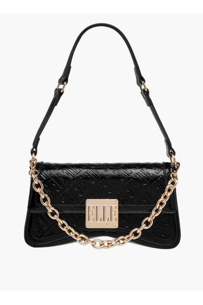 ELLE حقيبة كتف منقوشة بأحرف أولية مع زر للإغلاق