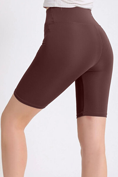 BANEGA Women's Toning Firming High Waist Biker Shorts Brown Sports Leggings