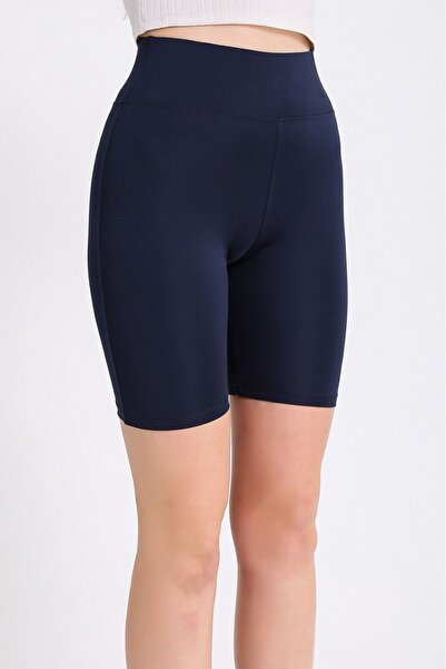 BANEGA Жіночі стягуючі шорти з високою талією та велосипедними шортами, темно-сині спортивні легінси