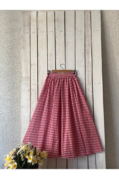 KÜÇÜĞÜM BUTİK Kırmızı Pötikare  Kloş Etek