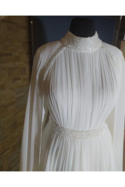 abanitesettür Şifon tesettür drapedetaylı gelinlik