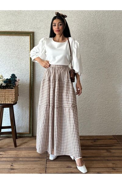 KÜÇÜĞÜM BUTİK Layered Skirt - Brown Gingham