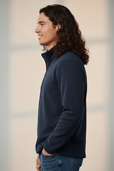 Thestiluxe Half Zippered Stand Collar Fleece Sweatshirt