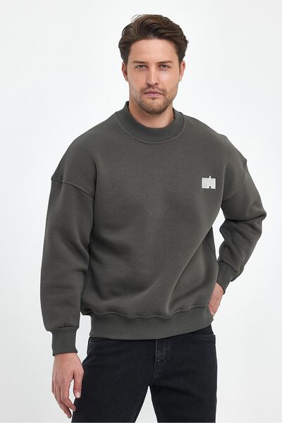 COMBİNE MİCHAİL Мъжки суитшърт с бродирана яка Oversize - FUMED