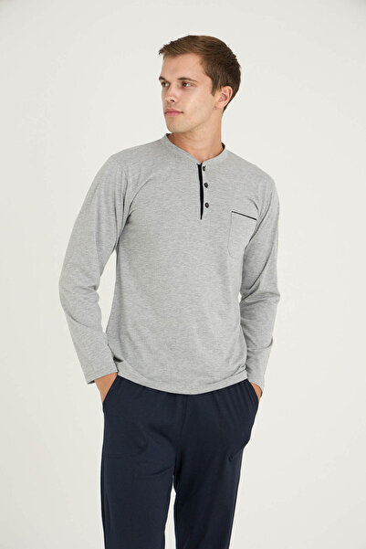 KLY Erkek Midi Yaka Battal Pijama Takım Şık Tasarım 9111