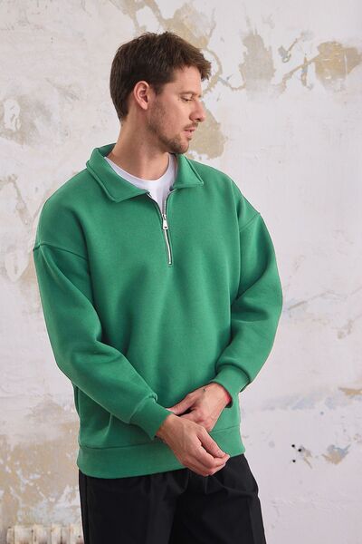 COMBİNE MİCHAİL سويت شيرت رجالي بقصة عادية نصف سحاب - ÇAĞLA