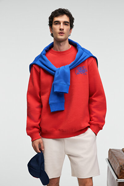 GRIMELANGE Ανδρικό φούτερ IRVING με στρογγυλή λαιμόκοψη και κανονική εφαρμογή στο μπροστινό μέρος, σε χρώμα πλακάκι