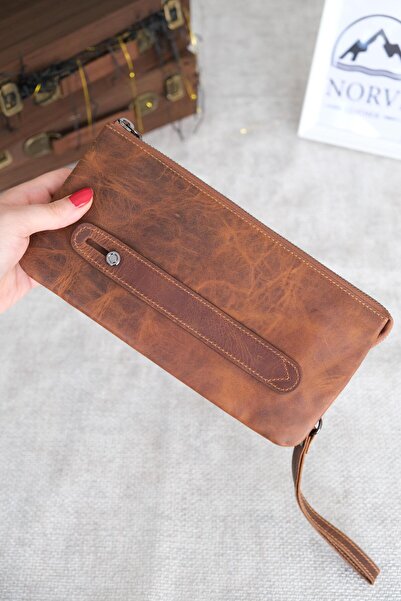 Norvi Leather حقيبة يد جلد طبيعي بني 1070