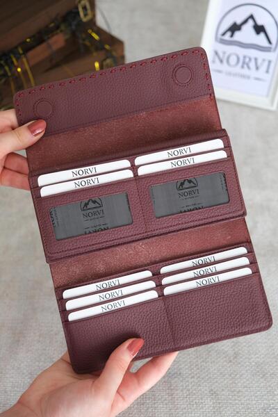 Norvi Leather Saraciye Stitched Genuine Leather Wallet with Phone Compartment, Burgundy Color 1052