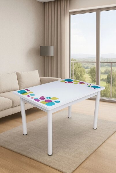 Evistro Yandan Açılır Büyüyen Cam Mutfak Masası Damla-Beyaz Ayaklı 70x110cm