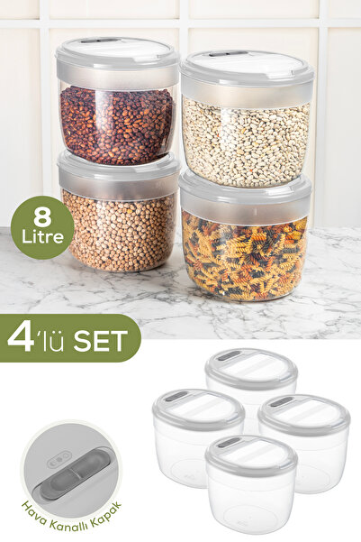 Vienev 4-Piece 8 Liter Large Size Plastic Storage Container – Light Gray Lid