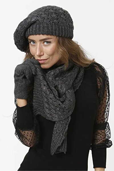 EKstore Súprava rukavíc antracitová šatka s čiapkou - sada 3 kusov