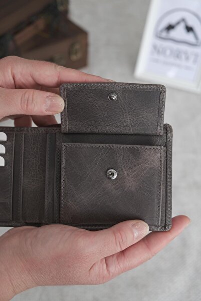 Norvi Leather Genuine Leather Wallet Card Holder Gray 1115