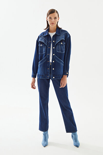 2be4a Kadın Geniş Cep Detaylı Denim Ceket