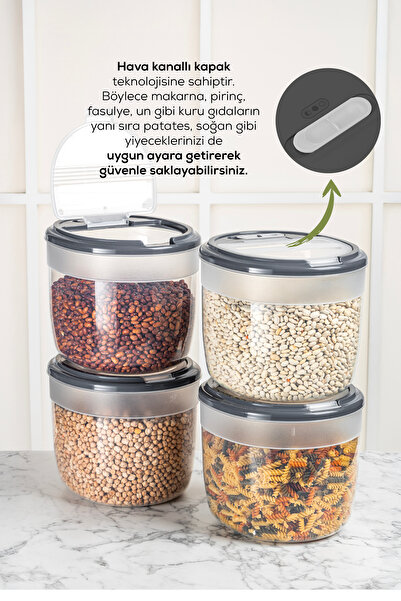 Vienev 4-Piece 8 Liter Large Size Plastic Storage Container – Dark Gray Lid