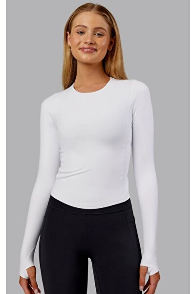 MADAM SHİLA Слим крой къс топ с кръгло деколте - мека ребрена материя, спортно боди без пръсти