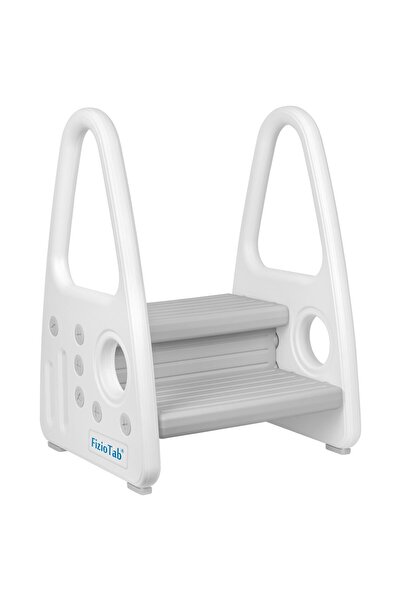 FizioTab Scaunel Copii Inaltator Wc cu Manere, FizioTab®, Doua Trepte si Suprafata Antialunecare, Alb/Gri