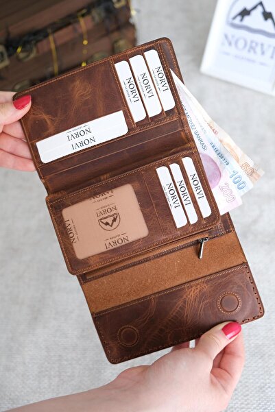 Norvi Leather محفظة نسائية من الجلد الطبيعي متعددة الأقسام مخيطة من ساراسي بل...