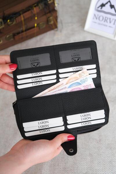 Norvi Leather Genuine Leather Portfolio Wallet with Handle and Zipper 1084