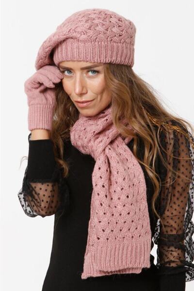 EKstore طقم قفازات وشاح بودرة - طقم من 3 قطع