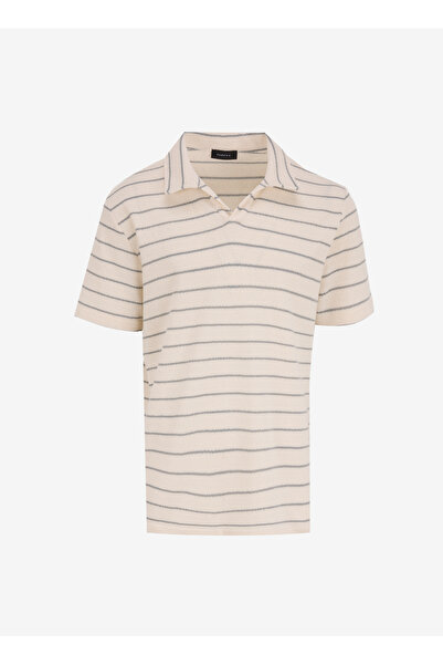 Fabrika Çizgili Ekru Erkek Polo T-Shirt F5SM-TST 2071